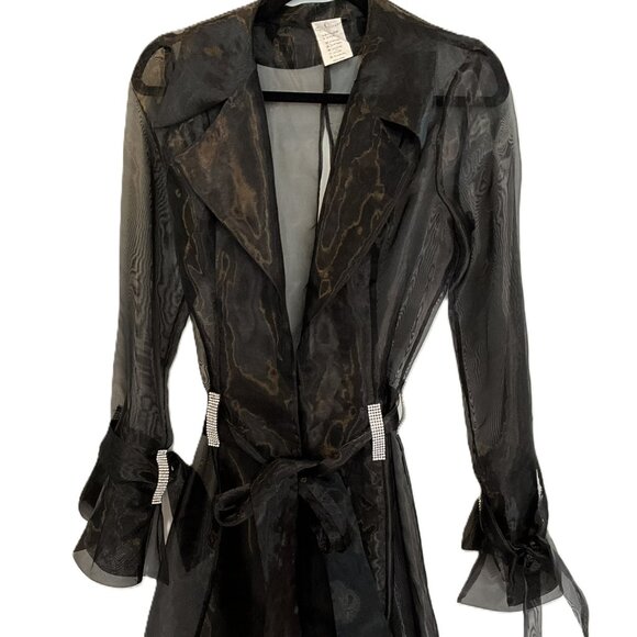 For Costume Sheer Black Cardigan Rhinestone Waist & Sleeve Ties Size 36 - Picture 1 of 7
